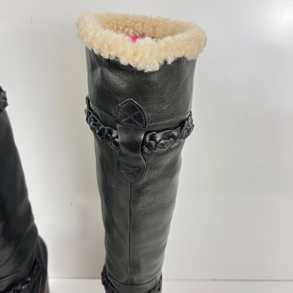 Ugg Savanna Clog Boots Women's Black Leather Knee High Size 6  Sheepskin Lined - Picture 15 of 16